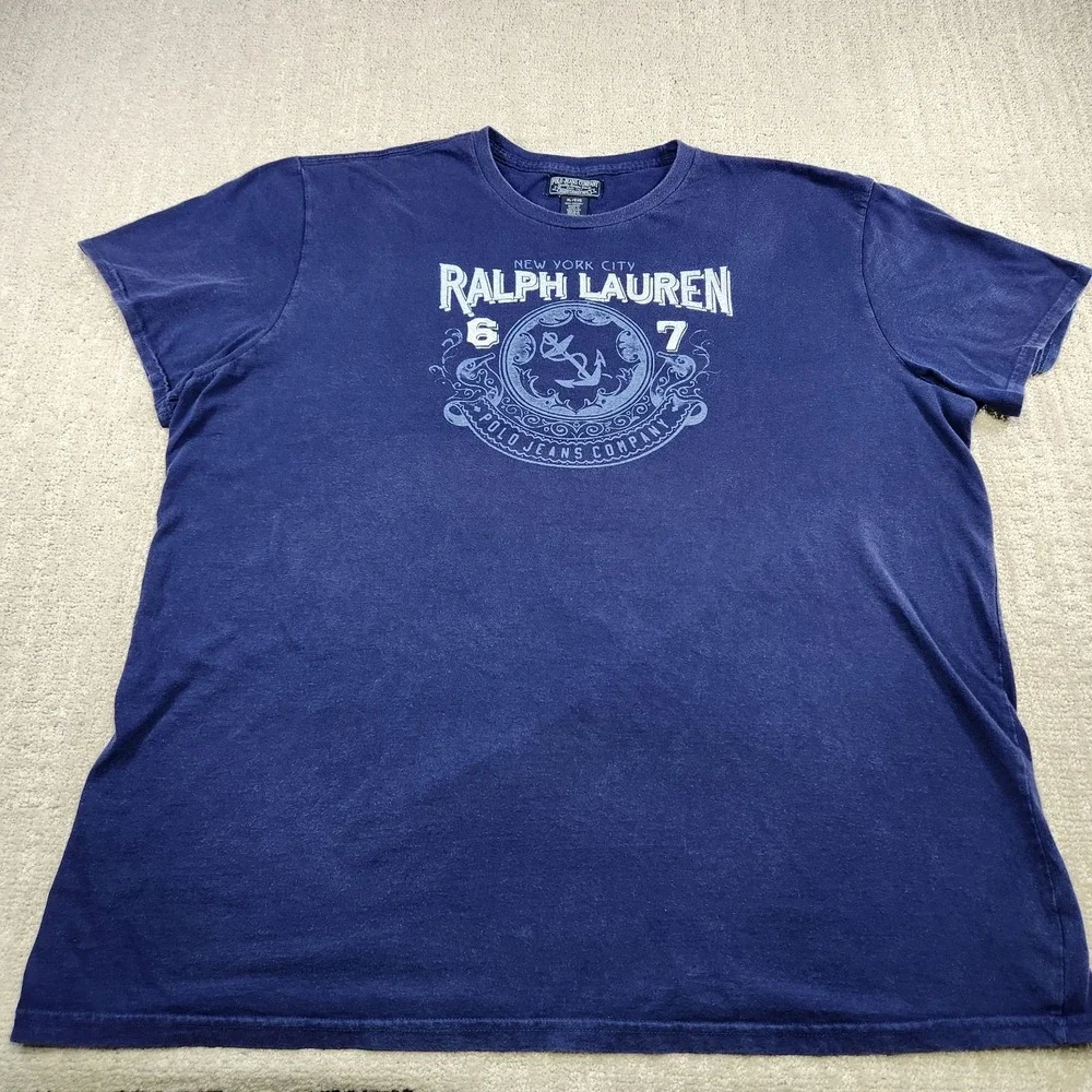 Vintage‎ Ralph Lauren Shirt Men XL Polo Jeans Y2K New York 67 Spellout Blue